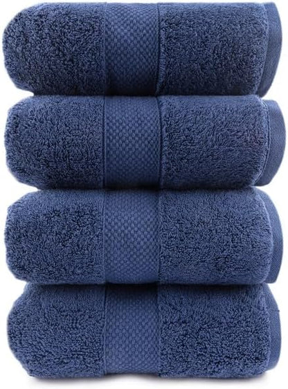 Maisonette Loft Egyptian Cotton Turkish Bath Towels, Soft, Absorbent, Ideal Quick Dry Large Luxury Bath Towel Set for Shower (30" x 58", 4 Pack), Navy Blue