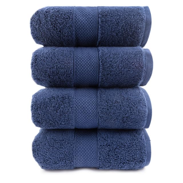 Maisonette Loft Egyptian Cotton Turkish Bath Towels, Soft, Absorbent, Ideal Quick Dry Large Luxury Bath Towel Set for Shower (30" x 58", 4 Pack), Navy Blue