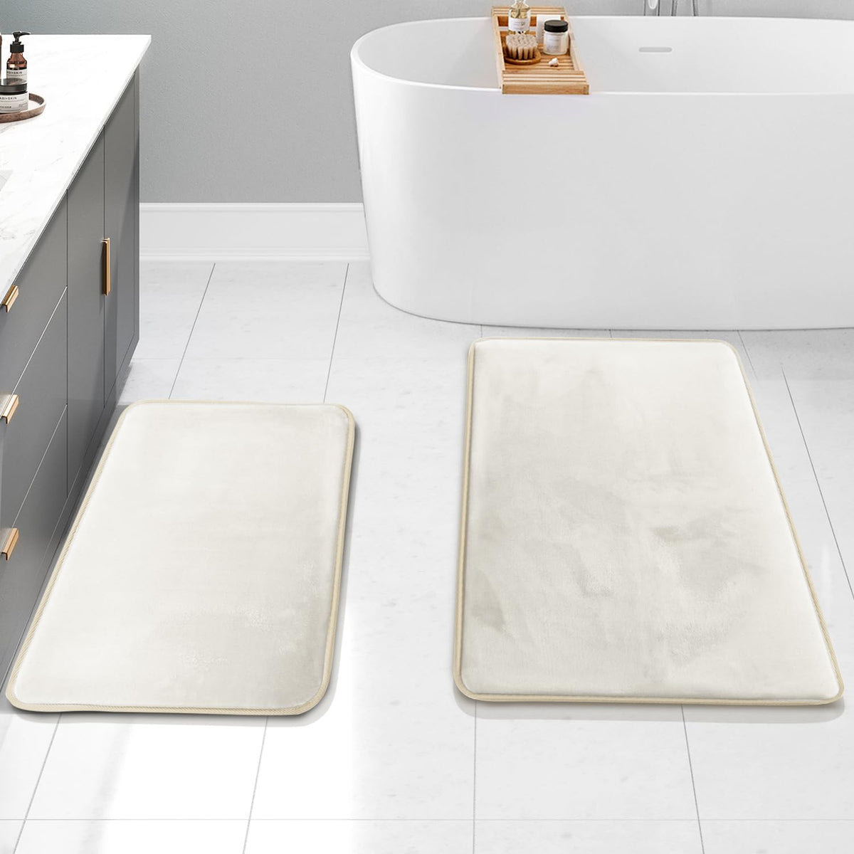 Clara Clark 3 Piece Bathroom Rugs Bath Mat Set, Velvet Memory Foam Bath Mats for Bathroom - Non-Slip, PVC Backing Bath Rugs, Washable - Dries Quickly, Green