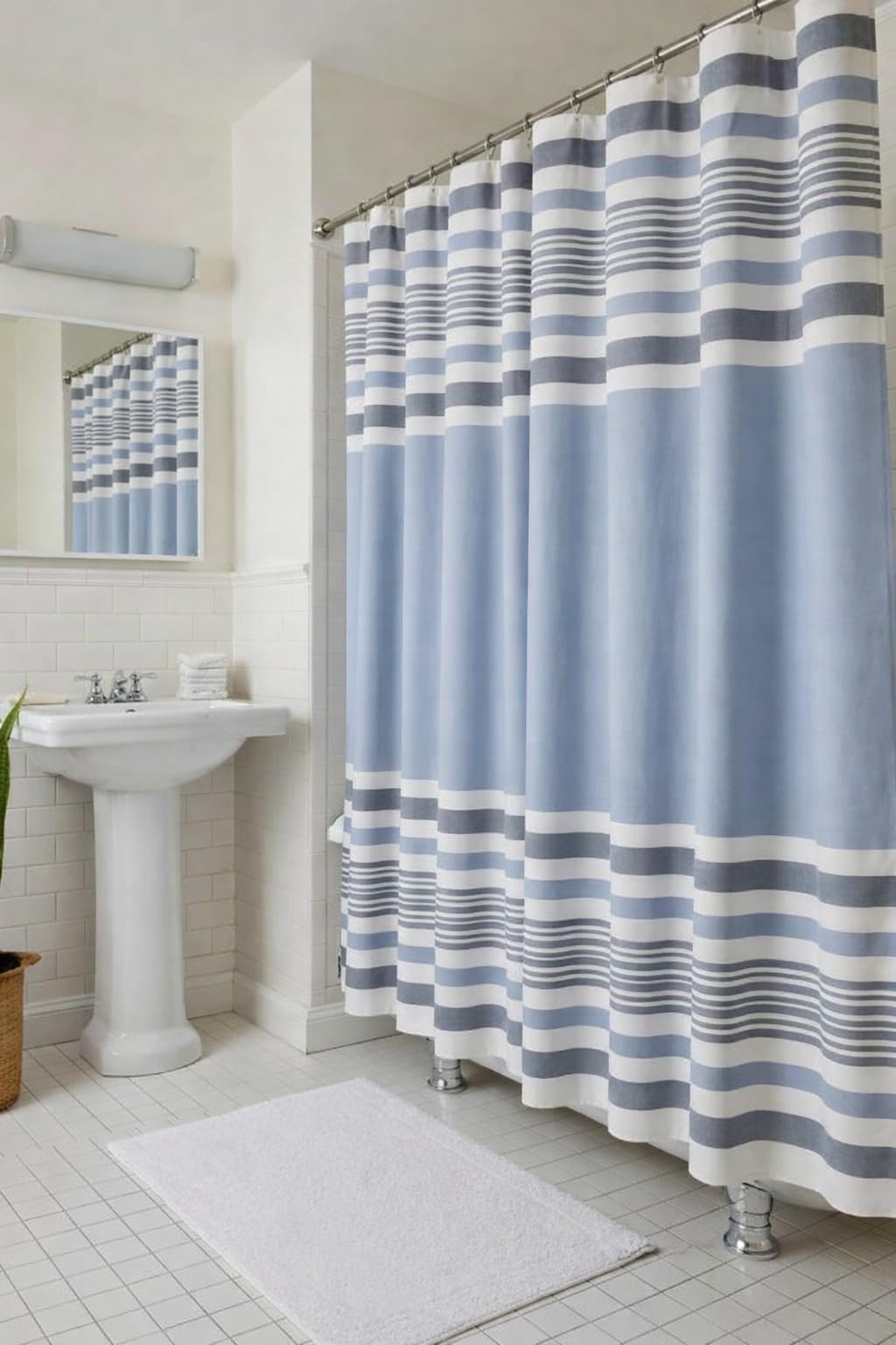 Serafina Home Nautical Striped Blue and White Fabric Shower Curtain: