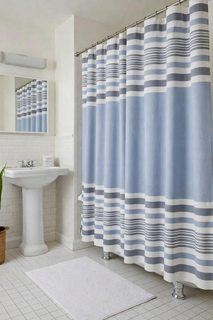 Serafina Home Nautical Striped Blue and White Fabric Shower Curtain: