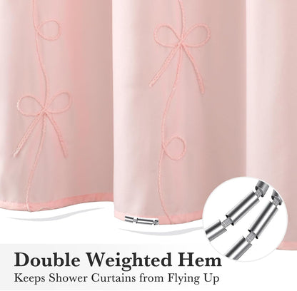 Seasonwood Pink Bow Shower Curtain with Cording Bow Embroidery 72x72 Inches