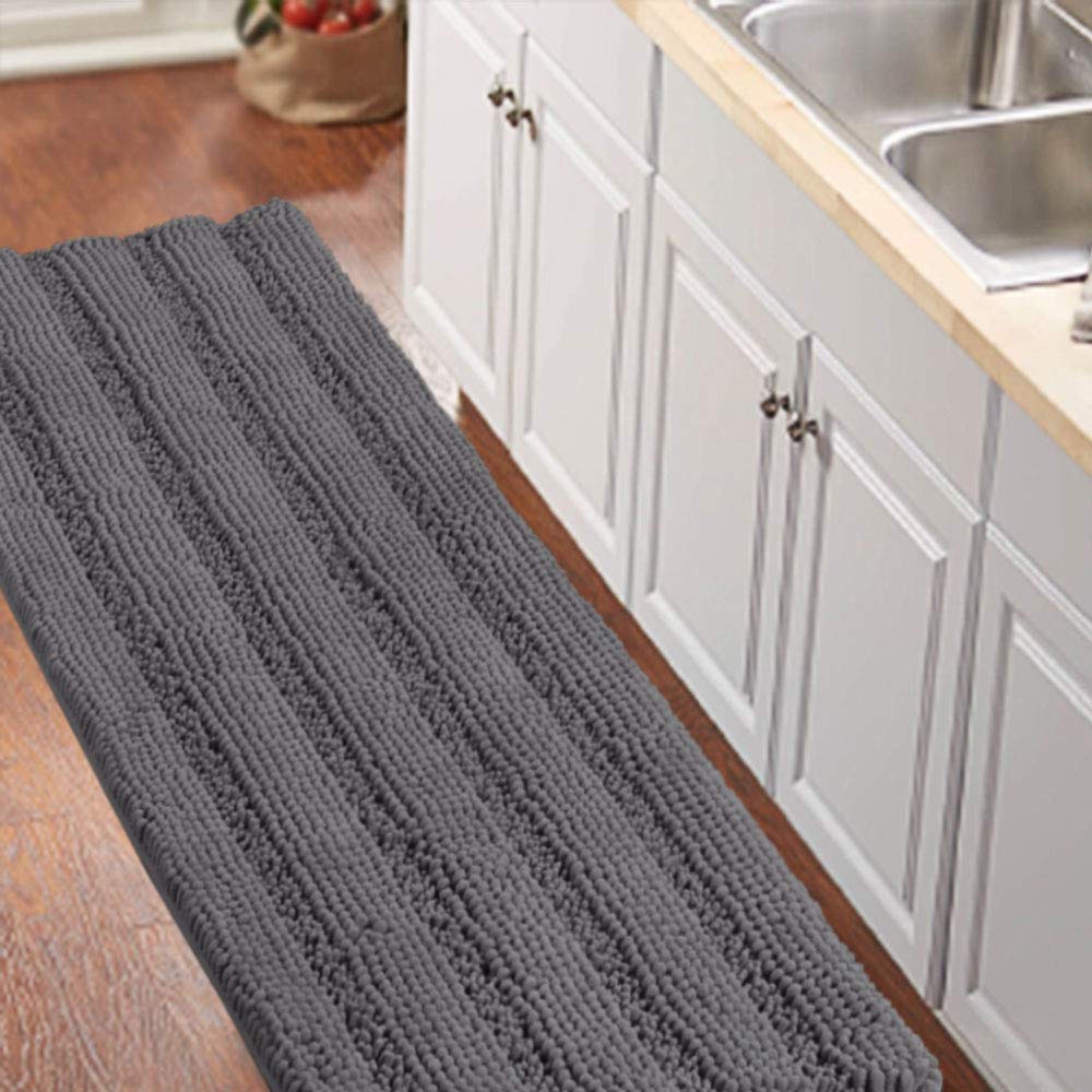 Turquoize Bathroom Runner Rug 17"x47", Soft Absorbent Chenille Bath Rug