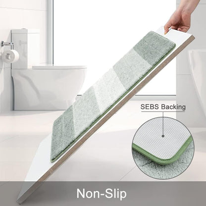3 Pcs Ombre Bath Mat Set for Bathroom, Non Slip Ultra Soft and Thick Water Absorbent Bath Carpet, Machine Washable & Quick Dry Bathroom Rug, for Bedroom Door Living Room,Green