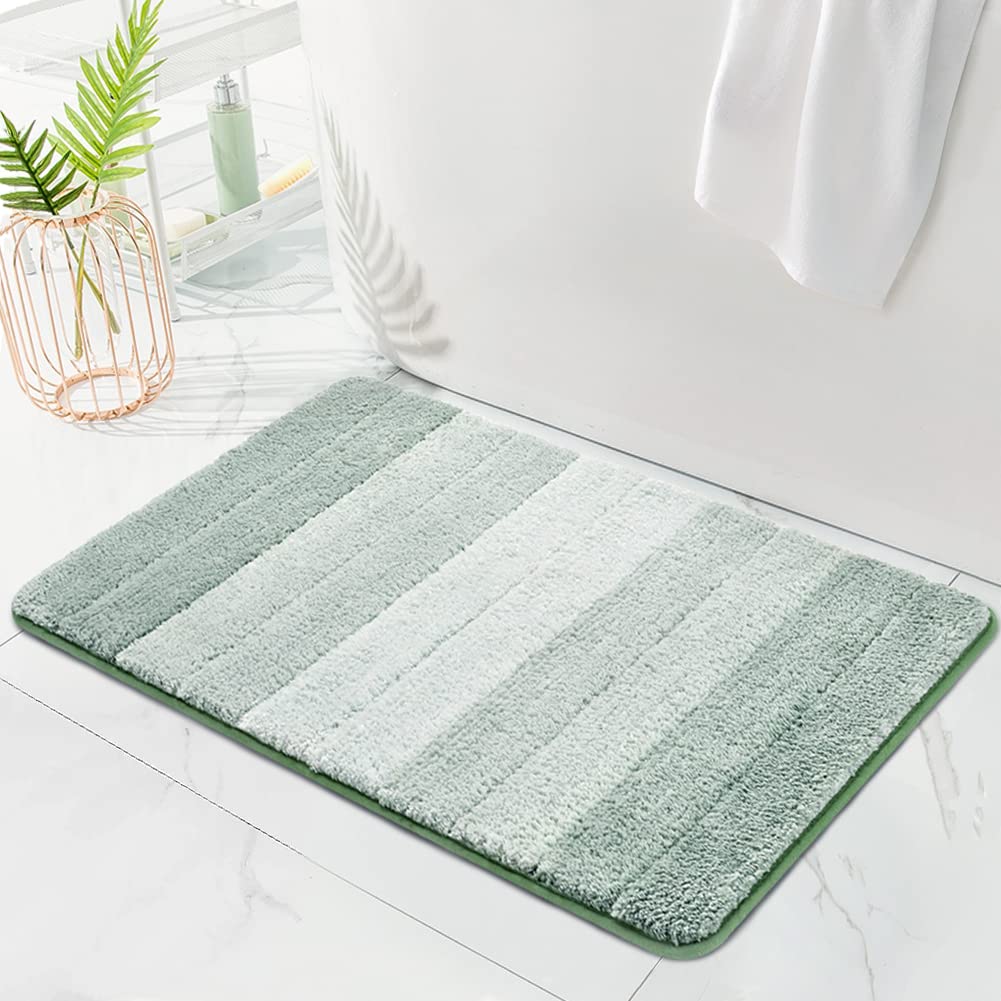 3 Pcs Ombre Bath Mat Set for Bathroom, Non Slip Ultra Soft and Thick Water Absorbent Bath Carpet, Machine Washable & Quick Dry Bathroom Rug, for Bedroom Door Living Room,Green
