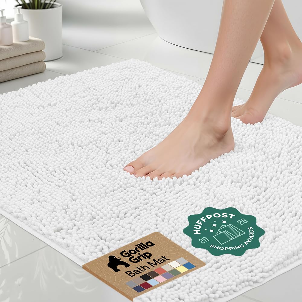 GORILLA GRIP Bath Rug Mat for Bathroom, Absorbent Chenille, 30x20 Gray
