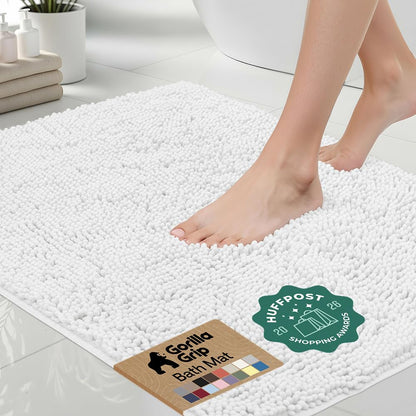 GORILLA GRIP Bath Rug Mat for Bathroom, Absorbent Chenille, 30x20 Gray