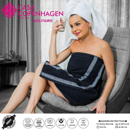 CASA COPENHAGEN Solitaire 6 Pieces Towel Set- Midnight Black, 600 GSM 2 Bath Towel 2 Hand Towel 2 Washcloth, Designed in Denmark Made of Soft Egyptian Cotton for Bathroom, Kitchen & Shower