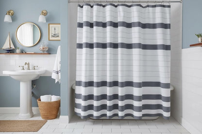 Serafina Home Nautical Striped Blue and White Fabric Shower Curtain: