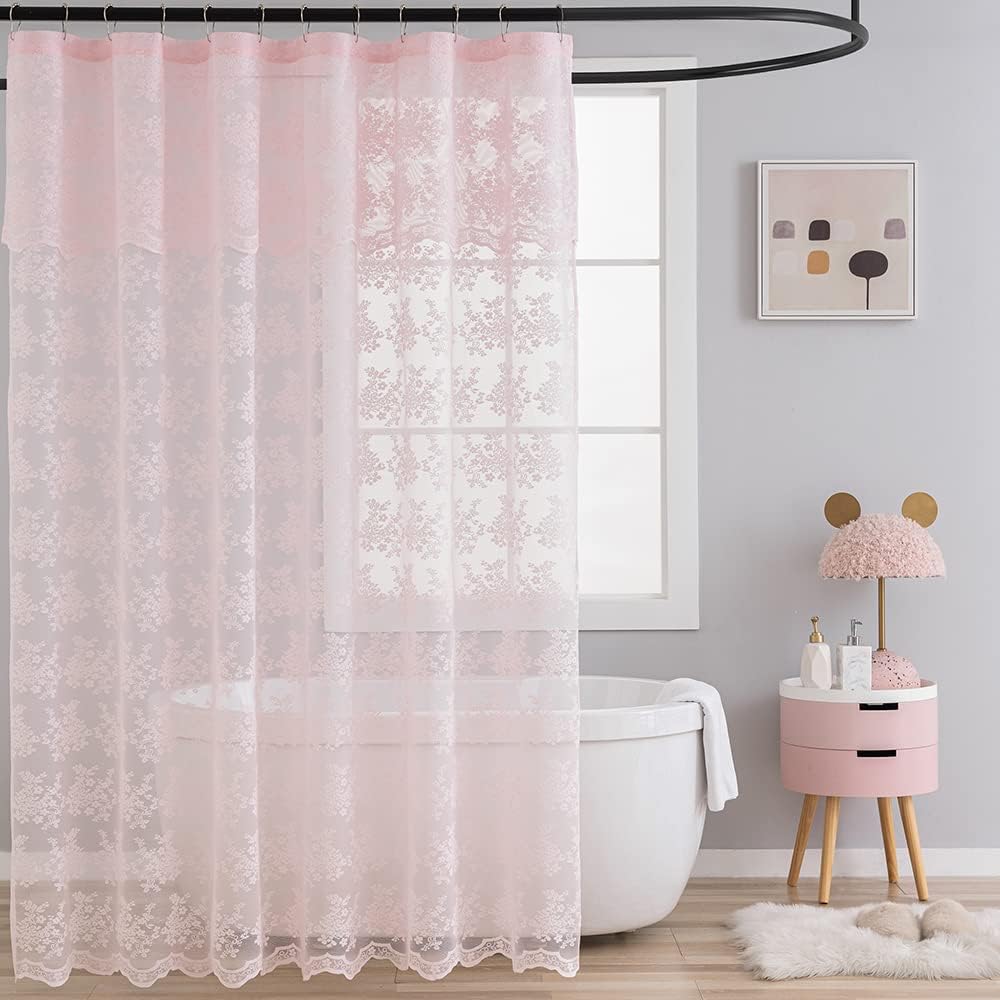 TUDECO Black Lace Shower Curtain with Valance, Gothic Style, 72 x 72 Inch