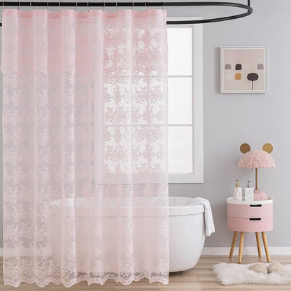 TUDECO Black Lace Shower Curtain with Valance, Gothic Style, 72 x 72 Inch