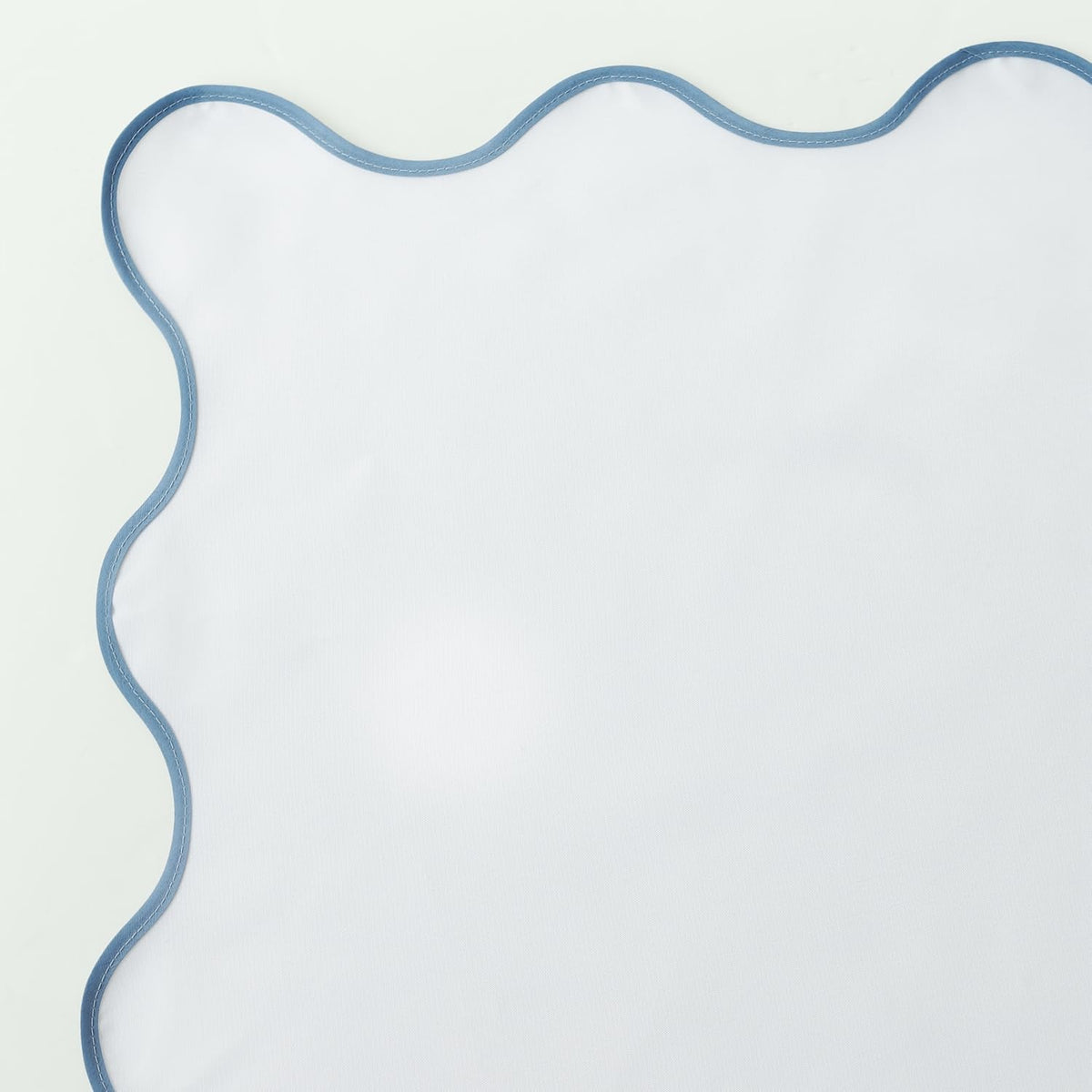 White Fabric with Water Blue Scalloped Border Shower Curtain,Boho Chic Cloth Shower Curtain for Bathroom Showers,72 x 72 Inches