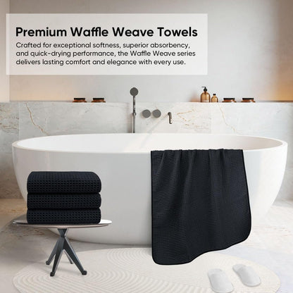 HOMEXCEL Black Waffle Bath Towels Set of 4 Pack, Waffle Towels for Bathroom