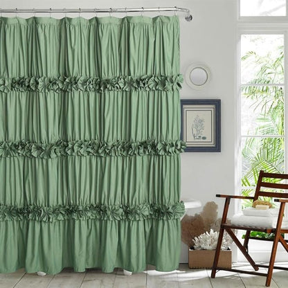 Homechoice Decor Peach Ruffle Shower Curtain for Master Bathroom
