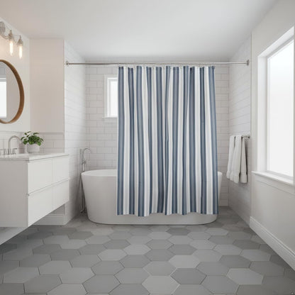 Serafina Home Nautical Striped Blue and White Fabric Shower Curtain: