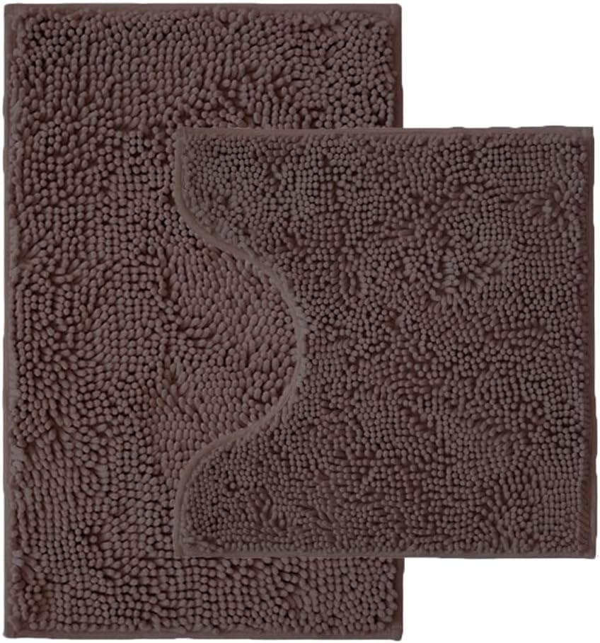 Bathroom Rugs Sets 2 Piece,Super Absorbent Chenille Bath Mats and U-Shaped Toilet Rug,Strong PVC Non Slip Backing,Microfiber Washable Dry Quickly Bath Mats for Bathroom(20"x32"+20"x20"U, Light Grey)