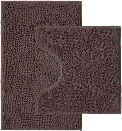 Bathroom Rugs Sets 2 Piece,Super Absorbent Chenille Bath Mats and U-Shaped Toilet Rug,Strong PVC Non Slip Backing,Microfiber Washable Dry Quickly Bath Mats for Bathroom(20"x32"+20"x20"U, Light Grey)