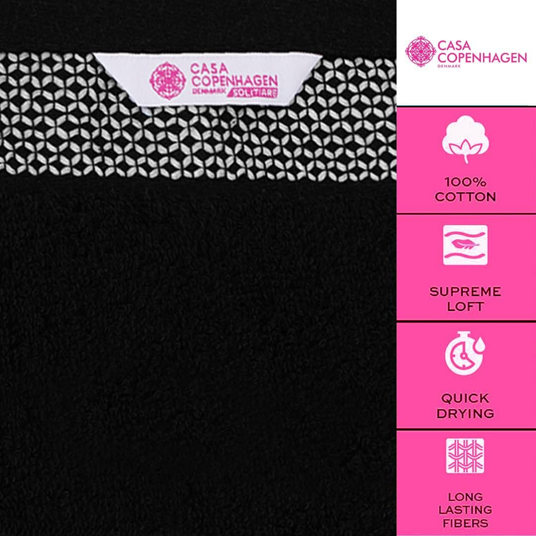 CASA COPENHAGEN Solitaire 6 Pieces Towel Set- Midnight Black, 600 GSM 2 Bath Towel 2 Hand Towel 2 Washcloth, Designed in Denmark Made of Soft Egyptian Cotton for Bathroom, Kitchen & Shower