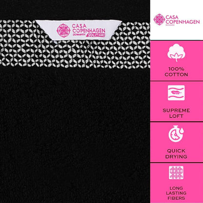 CASA COPENHAGEN Solitaire 6 Pieces Towel Set- Midnight Black, 600 GSM 2 Bath Towel 2 Hand Towel 2 Washcloth, Designed in Denmark Made of Soft Egyptian Cotton for Bathroom, Kitchen & Shower