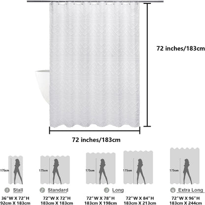 Lecloud White Fabric Shower Curtain 72x72 Inches, Boho Tufted Plaid Striped Shower Curtain Set for Bathroom, Chic Textured Cloth Shower Curtain