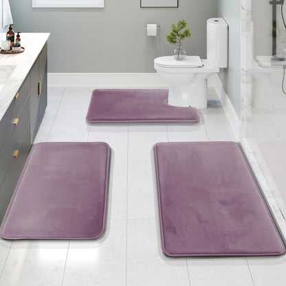 Clara Clark 3 Piece Bathroom Rugs Bath Mat Set, Velvet Memory Foam Bath Mats for Bathroom - Non-Slip, PVC Backing Bath Rugs, Washable - Dries Quickly, Green