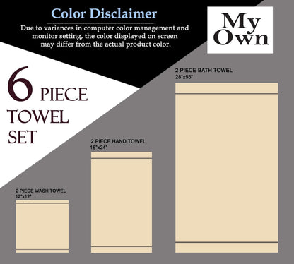 MyOwn Premium Cotton 6 Pack Towel Set for Bathroom, Contains 2 Bath Towels 28x55 inch, 2 Hand Towels 16x24 inch & 2 Wash Coths 12x12 inch, Ideal Everyday use, Compact & Lightweight - Black
