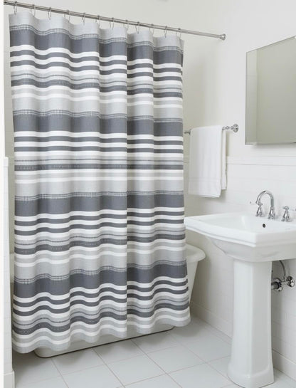 Serafina Home Nautical Striped Blue and White Fabric Shower Curtain: