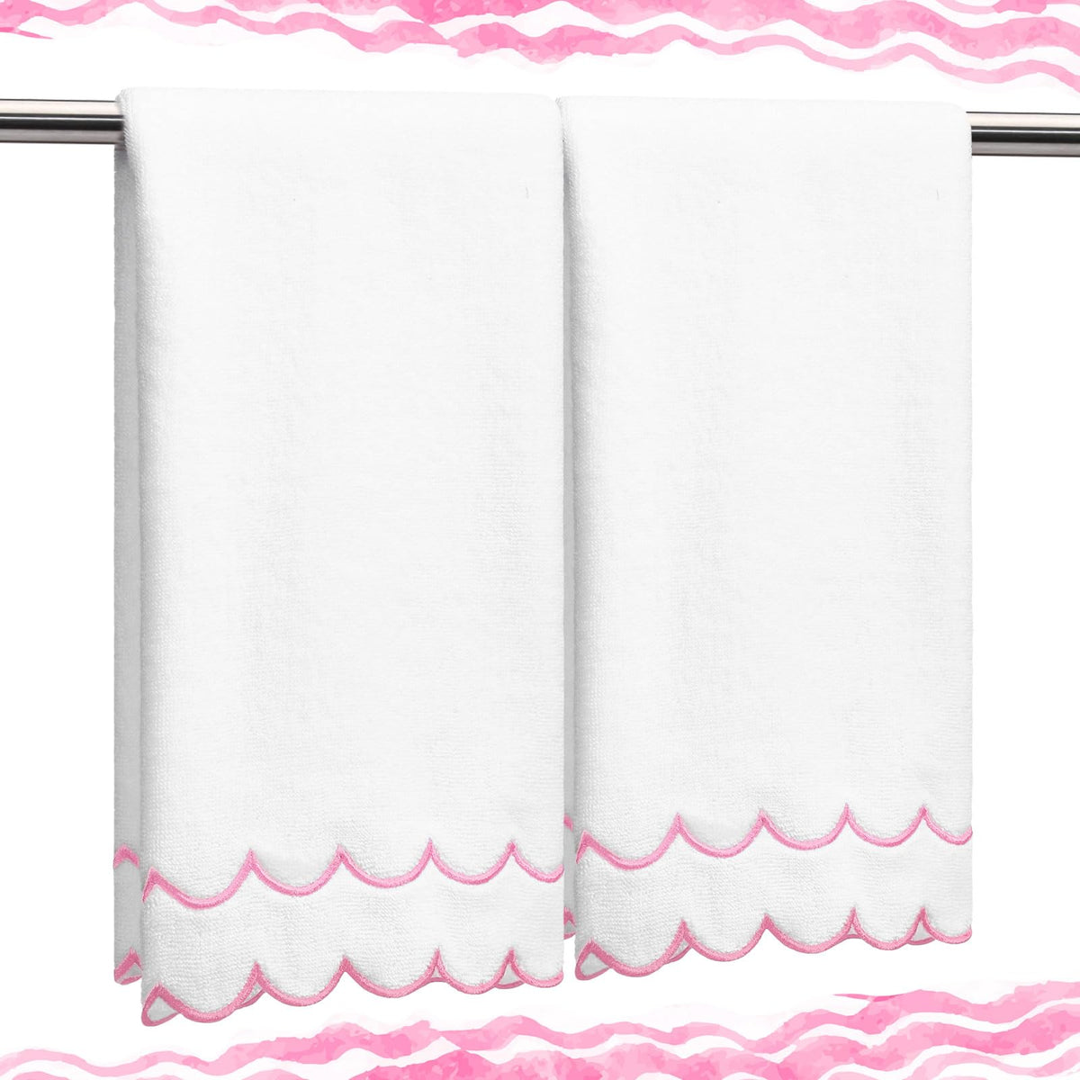Hahafelt 2 Scalloped Hand Towels Fingertip Towels for Bathroom,Black White