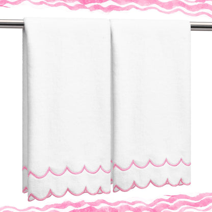 Hahafelt 2 Scalloped Hand Towels Fingertip Towels for Bathroom,Black White