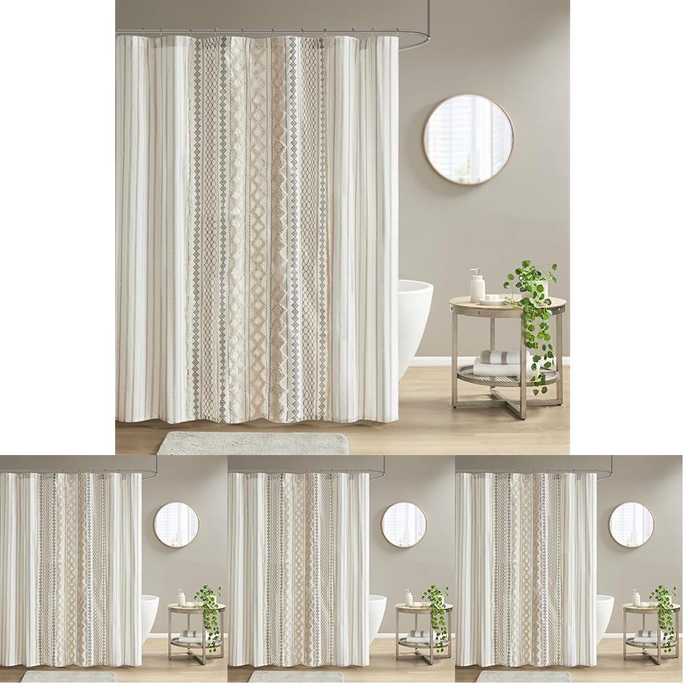 INK+IVY Imani Tufted Chenille 100% Cotton Shower Curtains Machine Washable, Modern Home Bathroom Décor Bathtub Privacy Screen, 72" x 72", Ivory