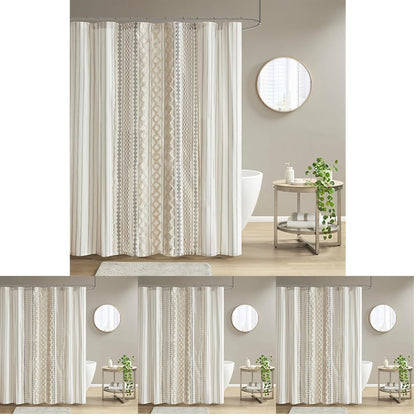 INK+IVY Imani Tufted Chenille 100% Cotton Shower Curtains Machine Washable, Modern Home Bathroom Décor Bathtub Privacy Screen, 72" x 72", Ivory