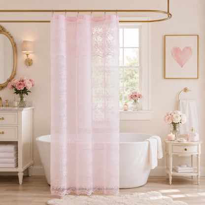 TUDECO Black Lace Shower Curtain with Valance, Gothic Style, 72 x 72 Inch