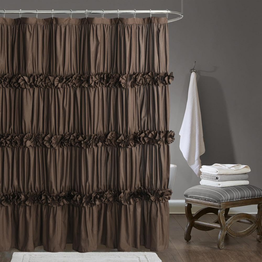 Homechoice Decor Peach Ruffle Shower Curtain for Master Bathroom