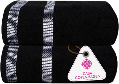 CASA COPENHAGEN Solitaire 6 Pieces Towel Set- Midnight Black, 600 GSM 2 Bath Towel 2 Hand Towel 2 Washcloth, Designed in Denmark Made of Soft Egyptian Cotton for Bathroom, Kitchen & Shower