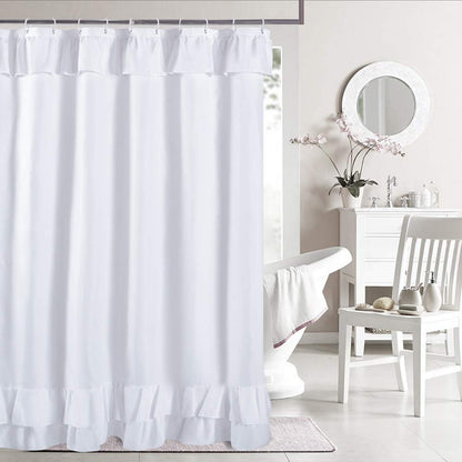 Light Blue Ruffle Shower Curtain Farmhouse Fabric Cloth Shower Curtains for Bathroom 72x72 Inches,Standard Size