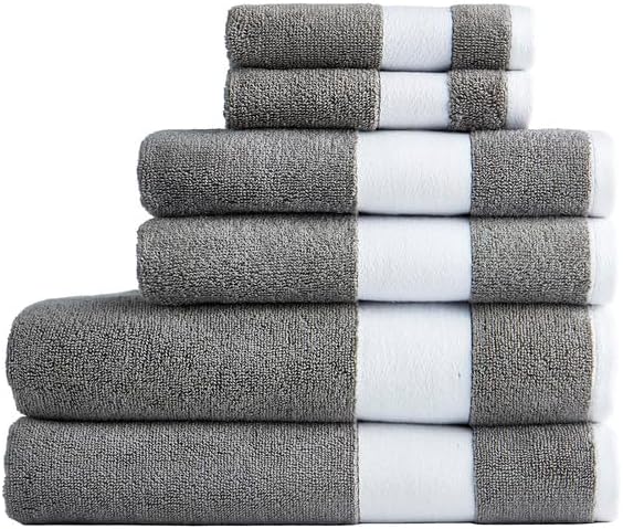 Lacoste Sport Stripe 100% Cotton 6-Piece Towel Set, Meteorite