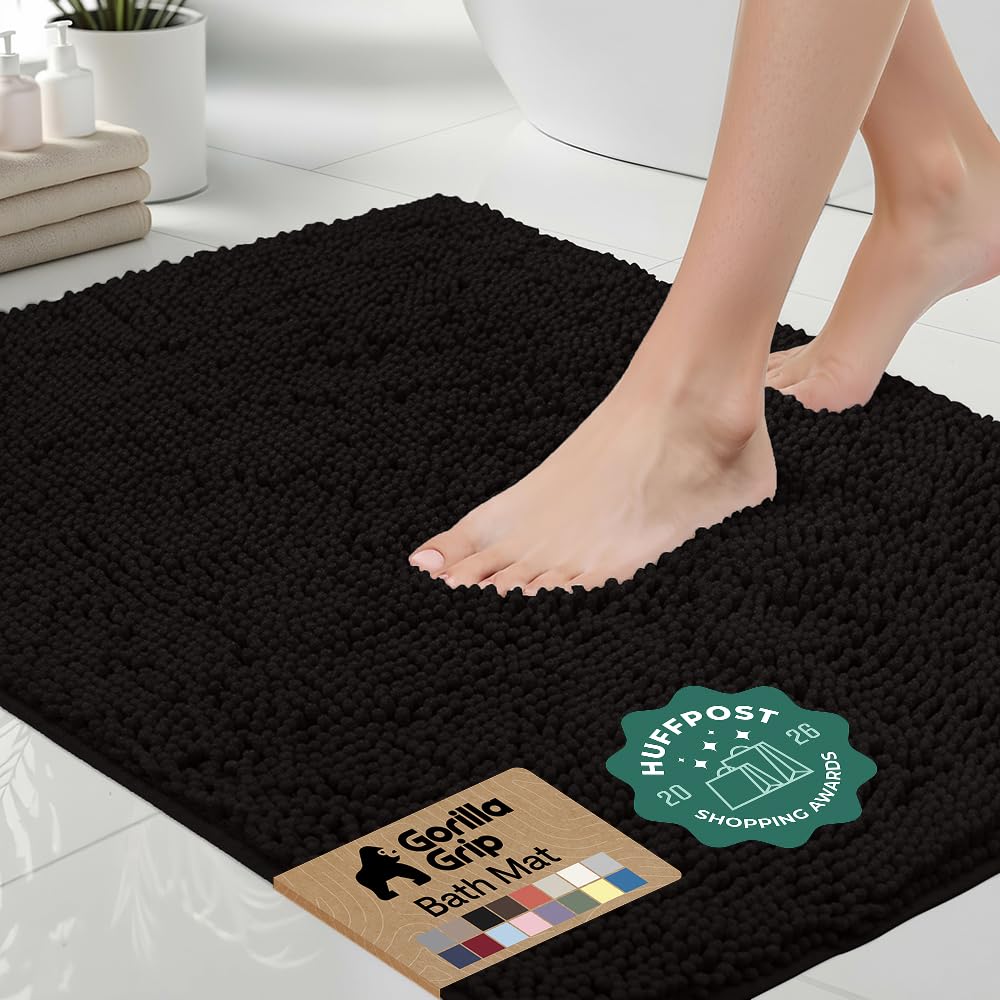 GORILLA GRIP Bath Rug Mat for Bathroom, Absorbent Chenille, 30x20 Gray