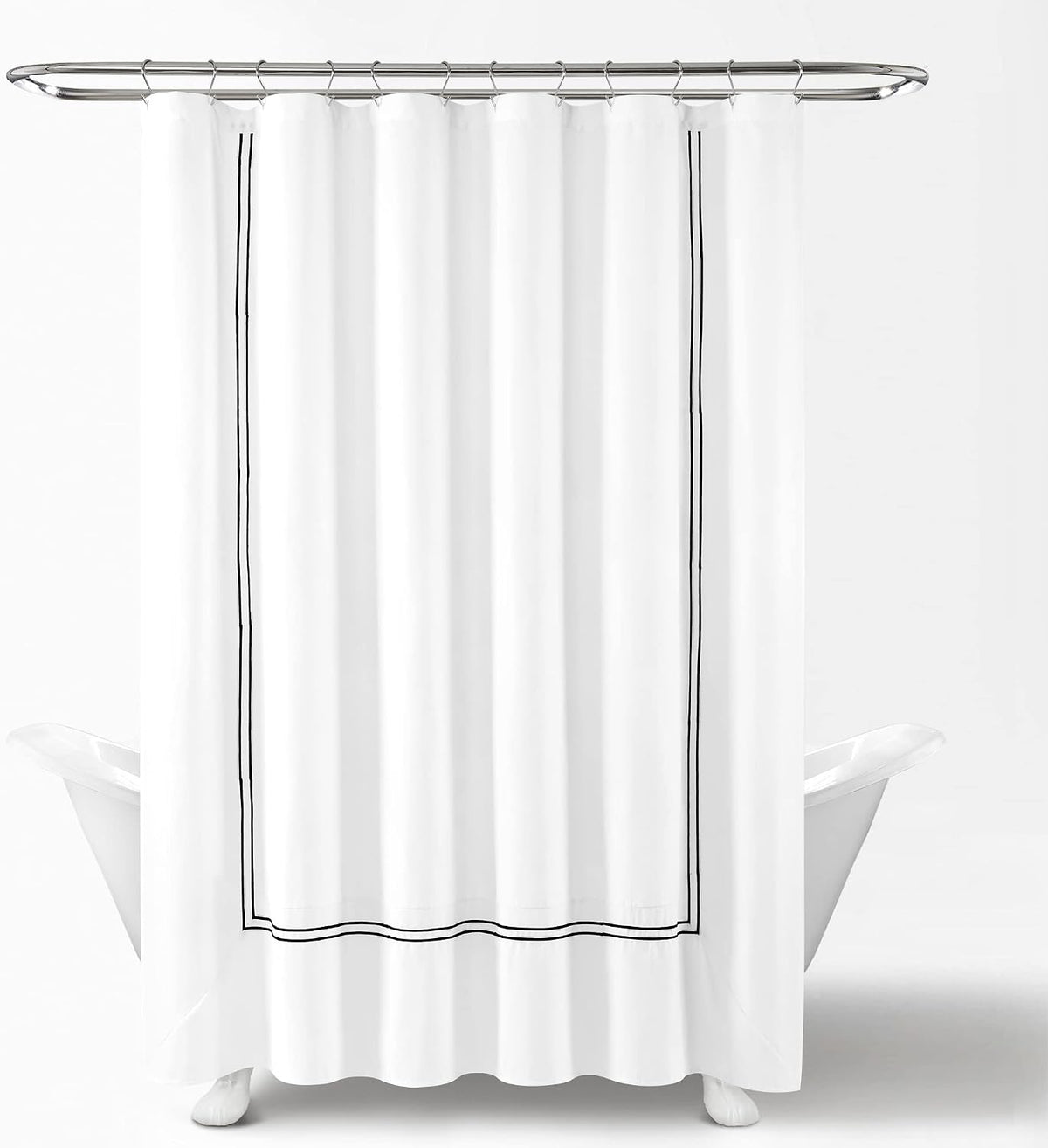 Lush Decor Hotel Collection Shower Curtain Single 72" W x 72" L White & Black - White Shower Curtains for Bathroom - Bathroom Curtain - Modern Decor