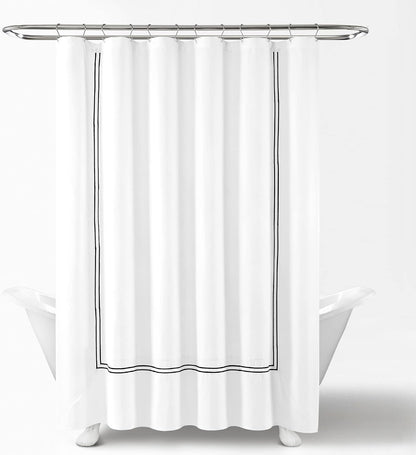 Lush Decor Hotel Collection Shower Curtain Single 72" W x 72" L White & Black - White Shower Curtains for Bathroom - Bathroom Curtain - Modern Decor