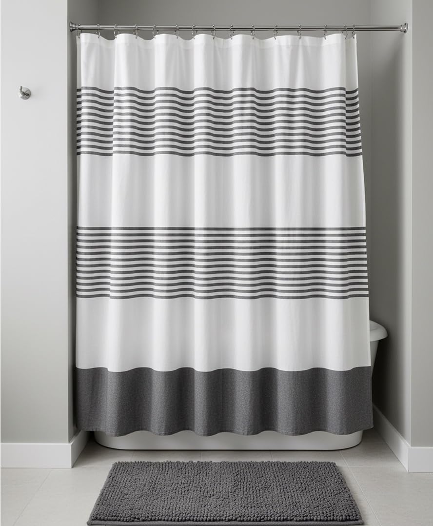 Serafina Home Nautical Striped Blue and White Fabric Shower Curtain: