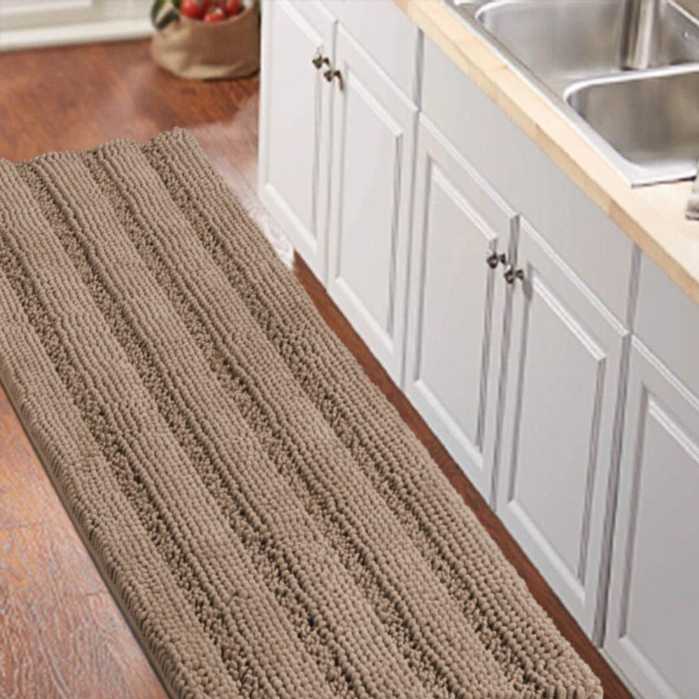 Turquoize Bathroom Runner Rug 17"x47", Soft Absorbent Chenille Bath Rug