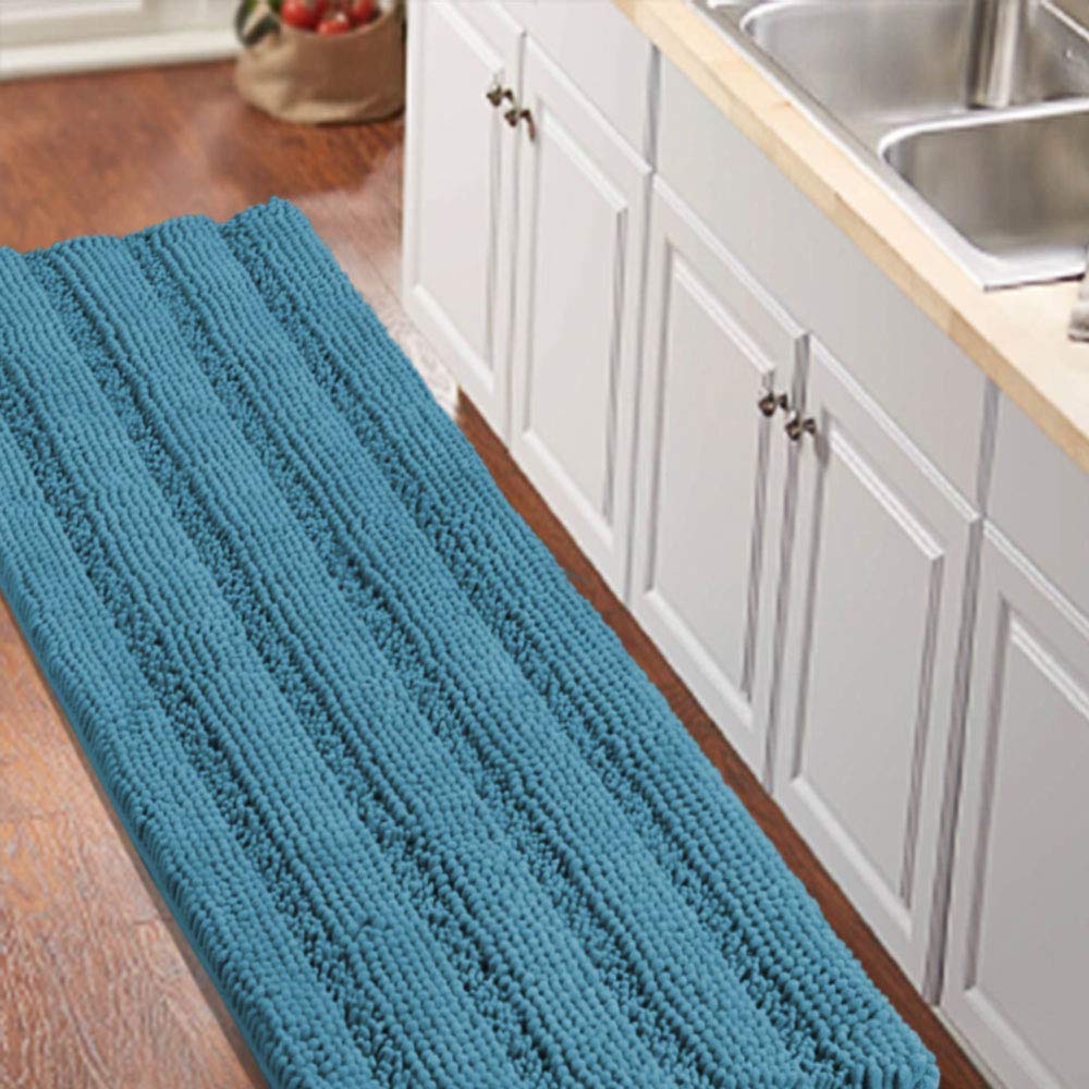 Turquoize Bathroom Runner Rug 17"x47", Soft Absorbent Chenille Bath Rug