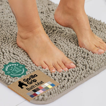 GORILLA GRIP Bath Rug Mat for Bathroom, Absorbent Chenille, 30x20 Gray