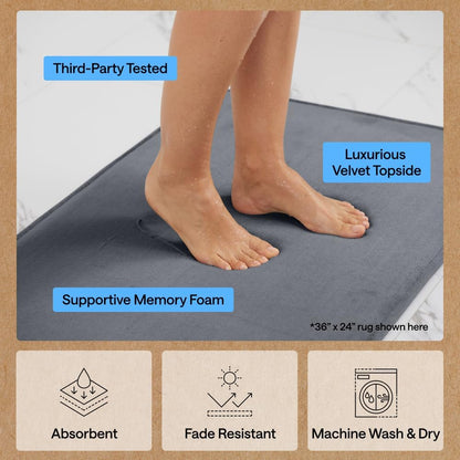 GORILLA GRIP® Memory Foam Bath Rug for Bathroom, 36x24 Graphite Gray
