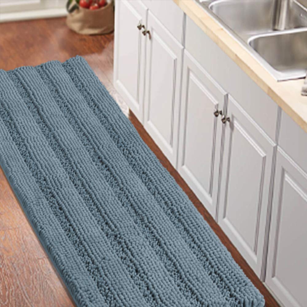Turquoize Bathroom Runner Rug 17"x47", Soft Absorbent Chenille Bath Rug