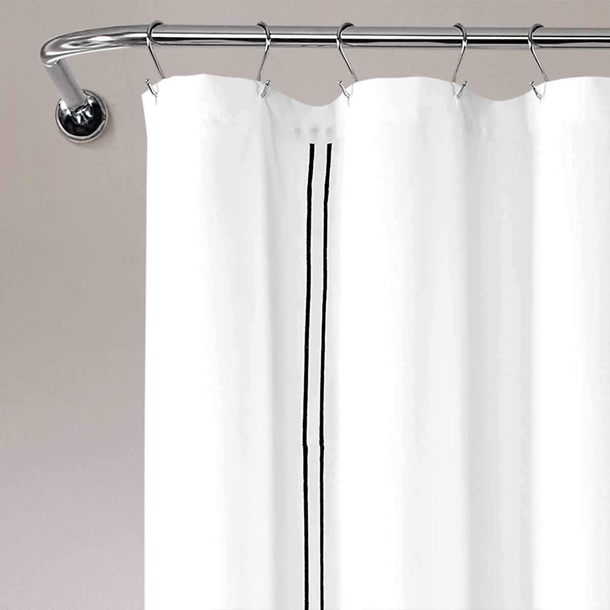 Lush Decor Hotel Collection Shower Curtain Single 72" W x 72" L White & Black - White Shower Curtains for Bathroom - Bathroom Curtain - Modern Decor