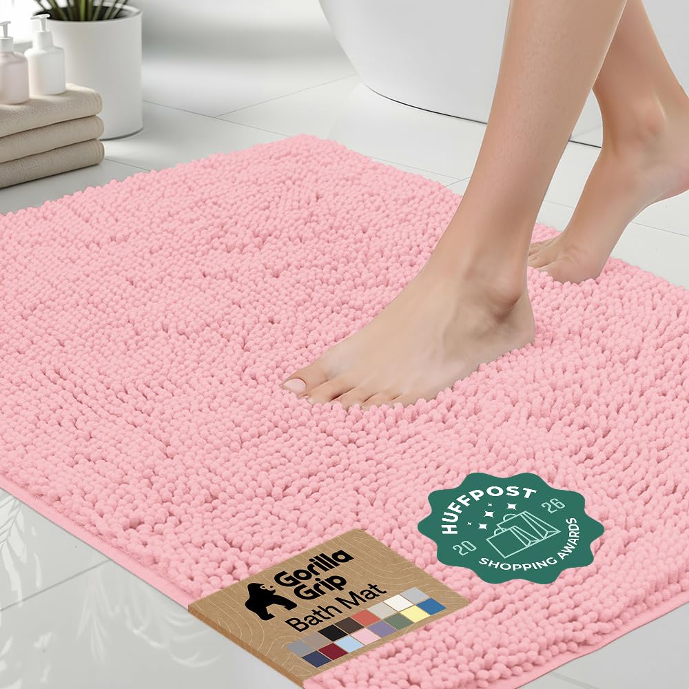 GORILLA GRIP Bath Rug Mat for Bathroom, Absorbent Chenille, 30x20 Gray