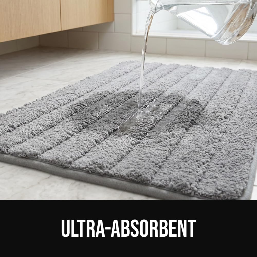 GORILLA GRIP Memory Foam Bathroom Rugs, Absorbent Bath Mat, 30x18 Gray