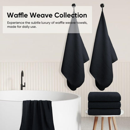 HOMEXCEL Black Waffle Bath Towels Set of 4 Pack, Waffle Towels for Bathroom