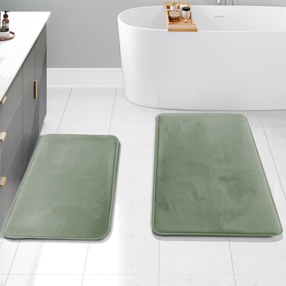 Clara Clark 3 Piece Bathroom Rugs Bath Mat Set, Velvet Memory Foam Bath Mats for Bathroom - Non-Slip, PVC Backing Bath Rugs, Washable - Dries Quickly, Green